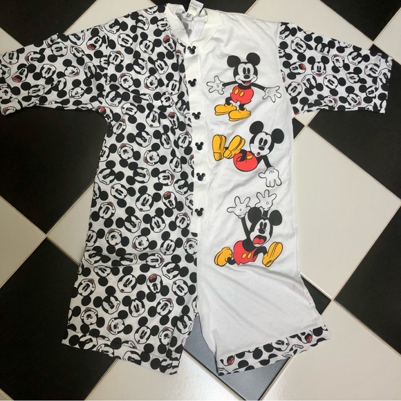 Vintage 90s Disney Romper Jumpsuit Mixed Print Pajama Loungewear Rare sz Medium - Picture 5 of 14